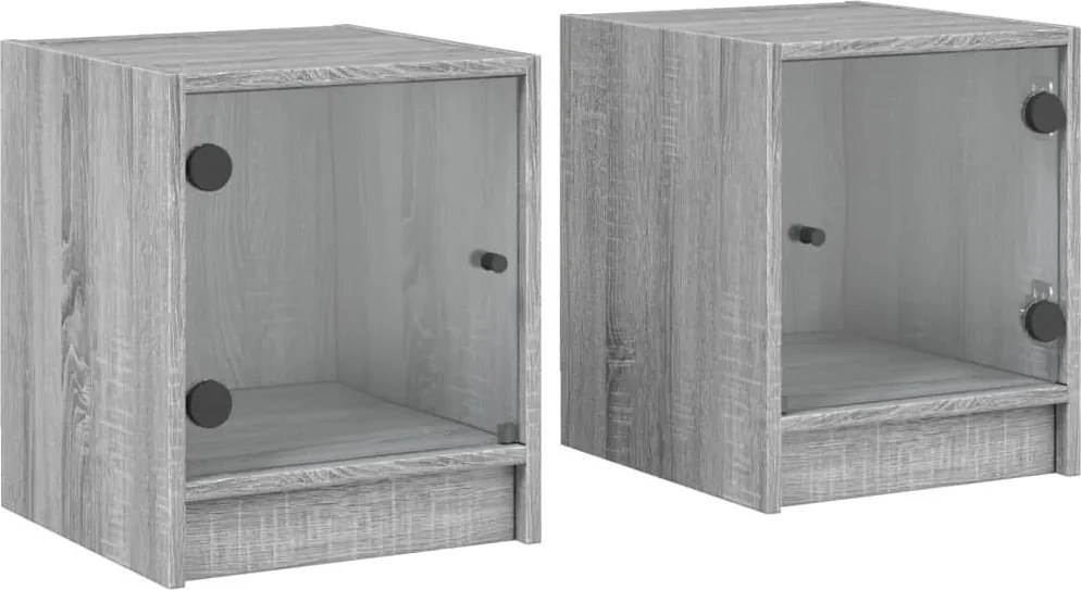vidaXL 2 db szürke sonoma színű éjjeliszekrény üvegajtóval 35x37x42 cm