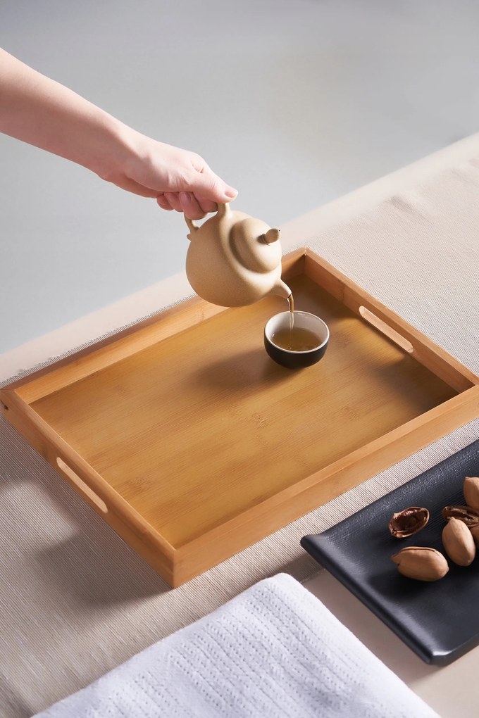 Bézs bambusz tálaló tálca dekoratív