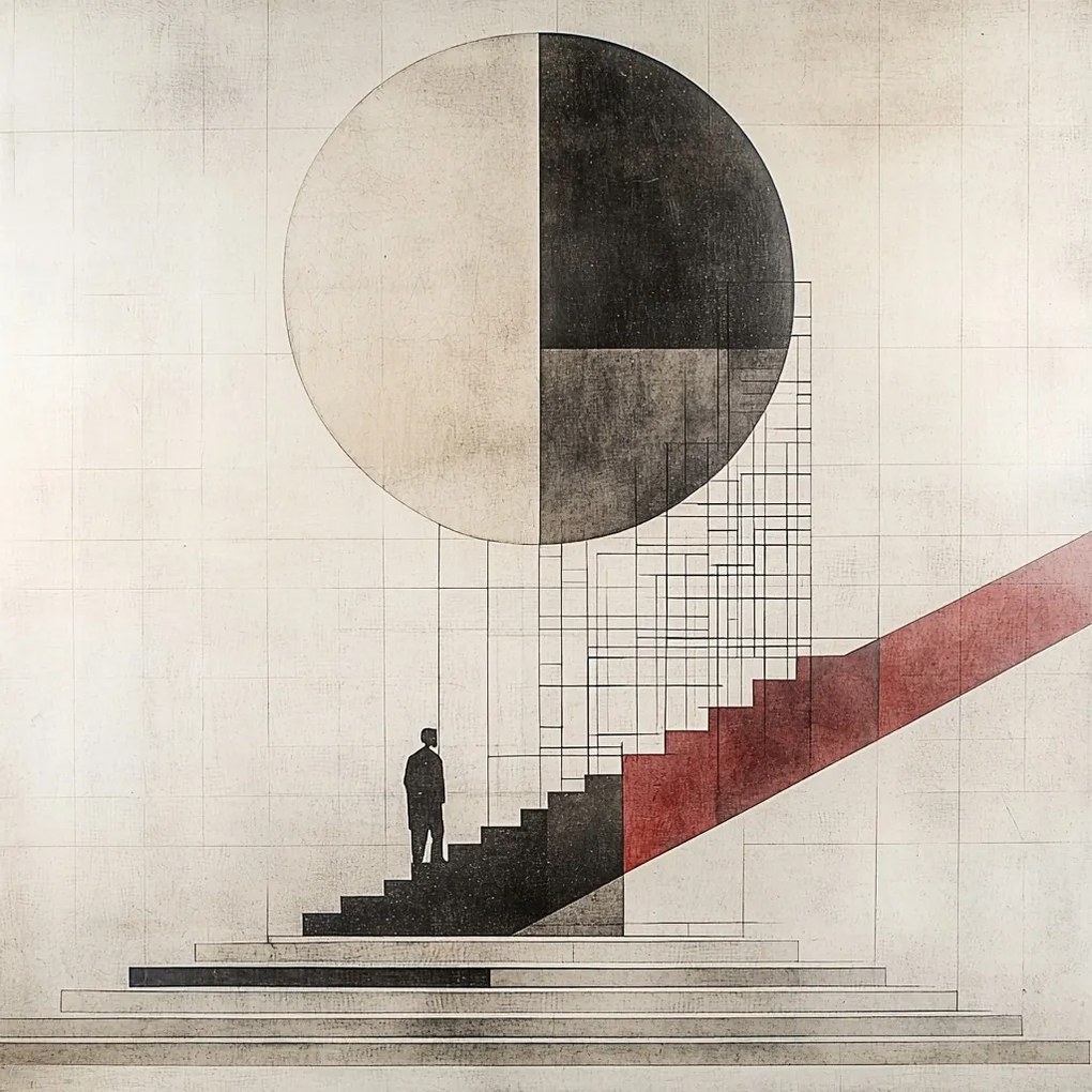 Vászonkép Canvas Absztrakt Bauhaus Lépcső Kör Geometria 40x40