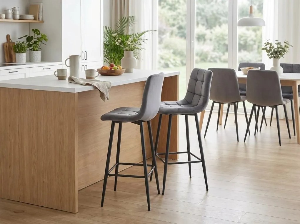 Bárszék fekete lábakkal ARCETO VELVET, sötétszürke