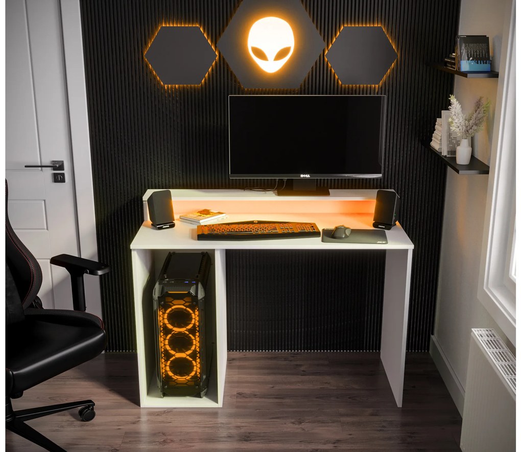 Sarok Gamer PC asztal Garrick 2 (biely) (LED RGB világítással). Akció -6%. 1064136