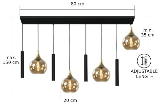 Csillár zsinóron CALYPSO 4xGU10/60W/230V + 4xE27/60W fekete/arany