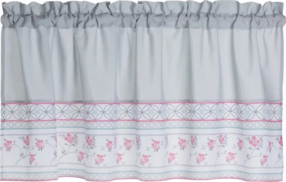 Kész függöny, vitrázs 30x150 szürke rózsaszín virágos Village alagút