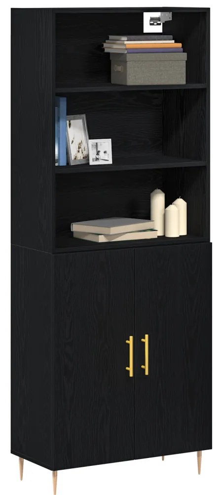 Magas Szekrény Fekete Tölgy 69.5x34x180 cm Laminált Fa