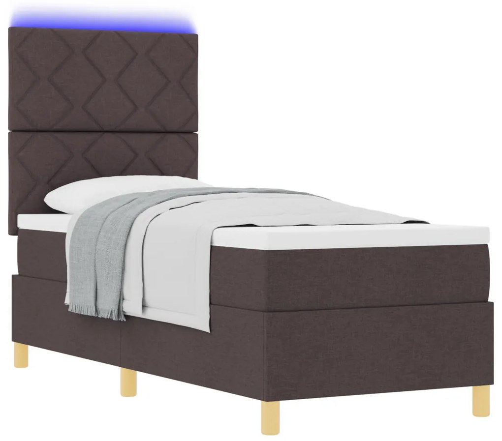 Box Spring Ágy Matrac & LED Sötétbarna 80x200 cm Szövet