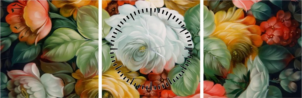A festett virágcsokor képe (órával) (90x30 cm)