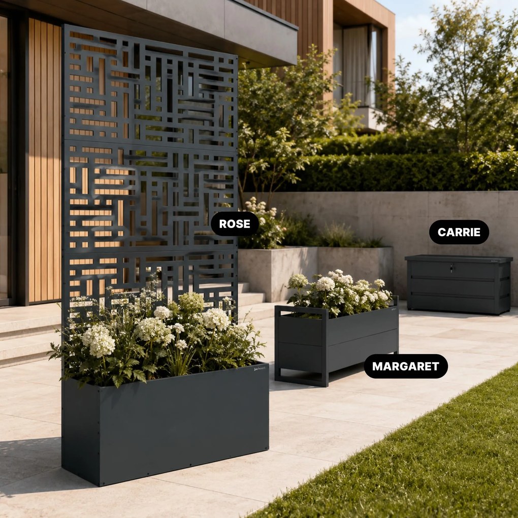 Fém kerti pergola virágládával 3in1, antracit, 900x1800x300 mm: ROSE