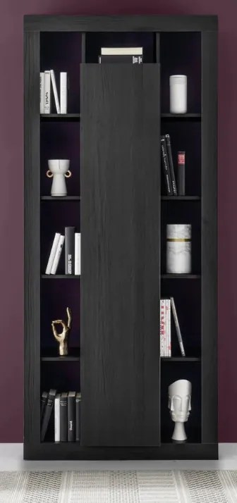 RIMINI könyves- és tárolószekrény, egyajtós – fekete kőris
