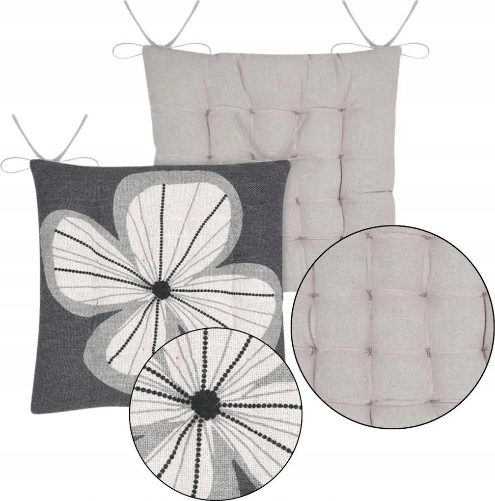 Székpárna Kétoldalas virágos 38x38 cm csomózott négyzet steppelt