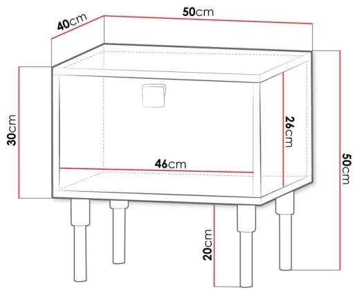 Éjjeliszekrény DORSET 50x50 cm fekete/arany