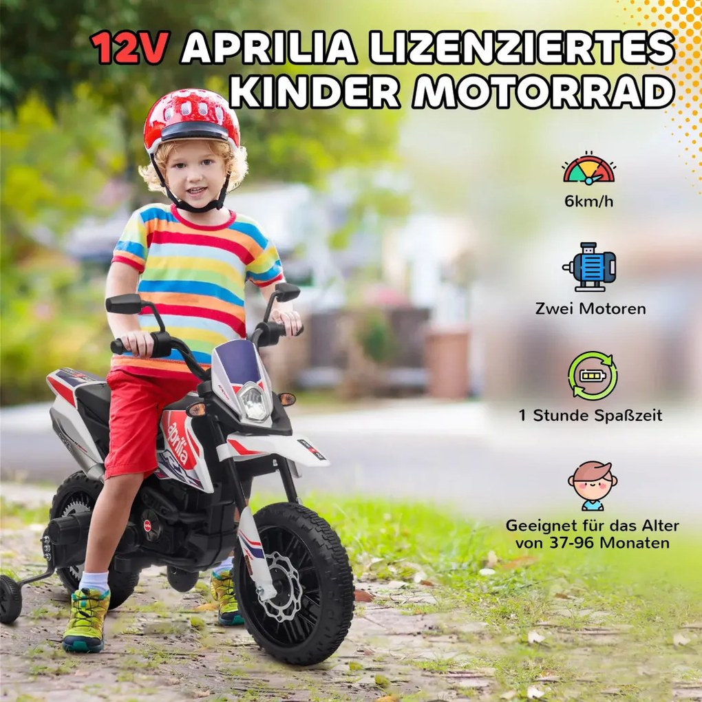 AIYAPLAY Elektromos gyerekmotor pótkerekekkel, LED-es lámpákkal, zenével, USB-vel, 12V-os, fekete-fehér
