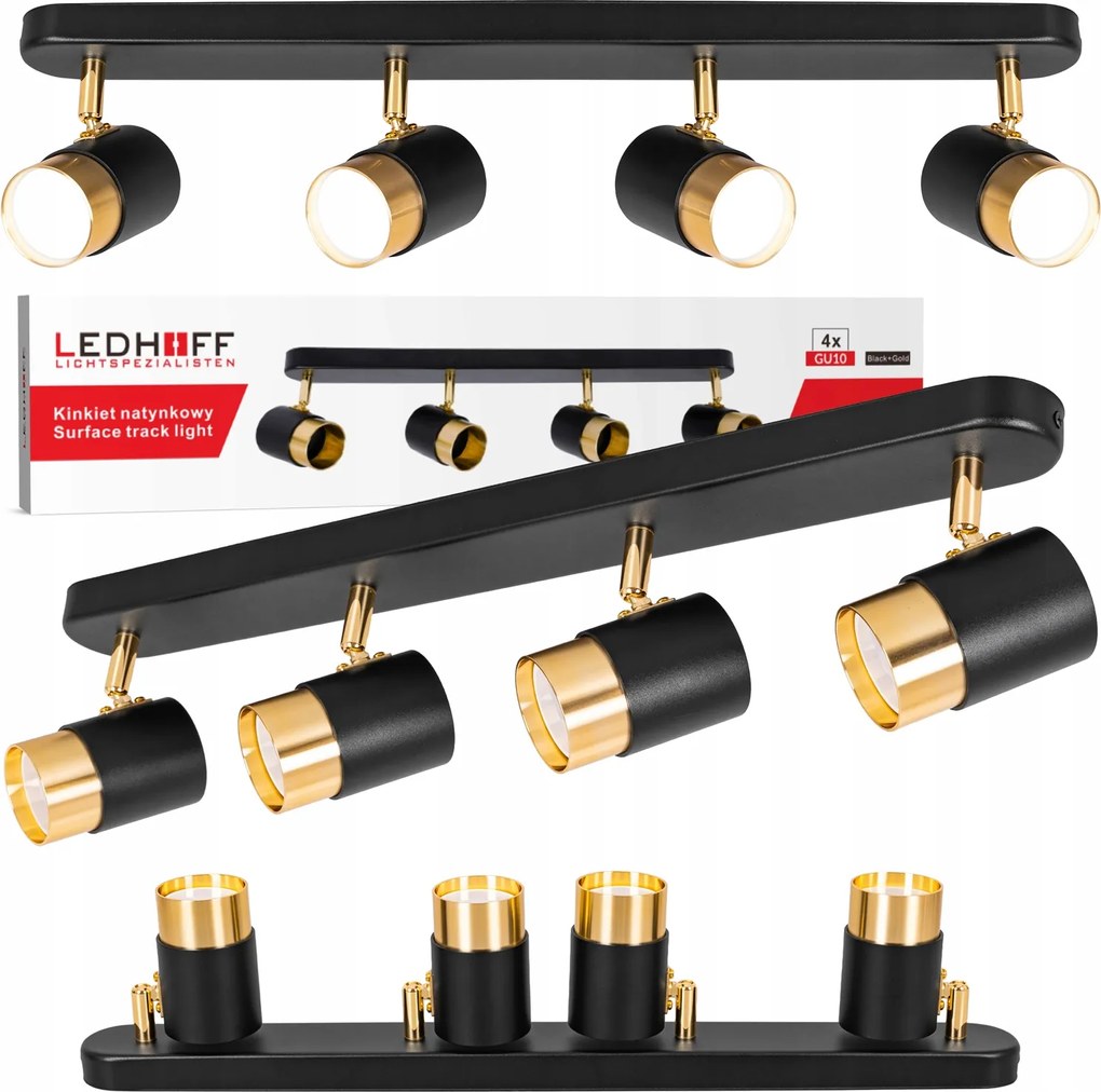 Mennyezeti lámpa Led sín Spot halogén lámpatest 4x GU10 Cső Fekete arany