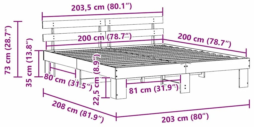 Ágykeret fejtámlával Fehér 200 x 200 cm