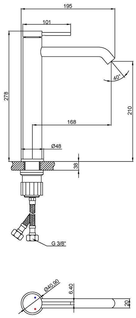 Invena Kalitea, magas mosdócsaptelep h-278, fekete matt, INV-BU-72-W04-V