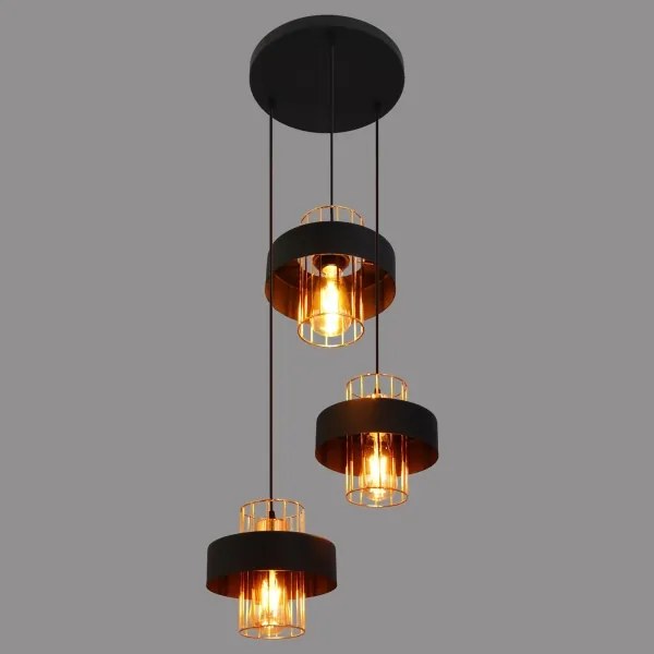 Csillár zsinóron VOLTA 3xE27/15W/230V fekete/arany