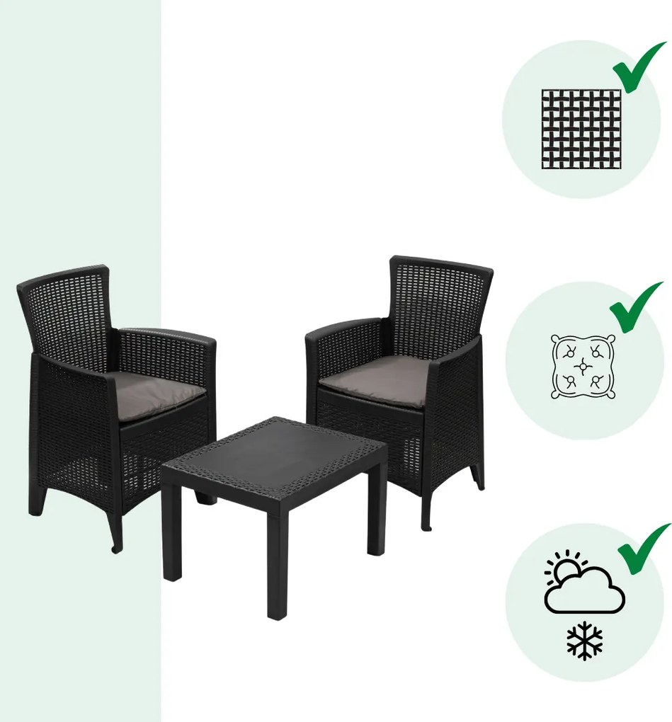 Kerti garnitúra FOREST, 3 részes, antracit színben I.P.A.E-Progarden