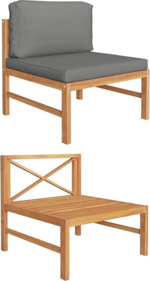 vidaXL tömör tíkfa középső kanapé sötétszürke párnákkal