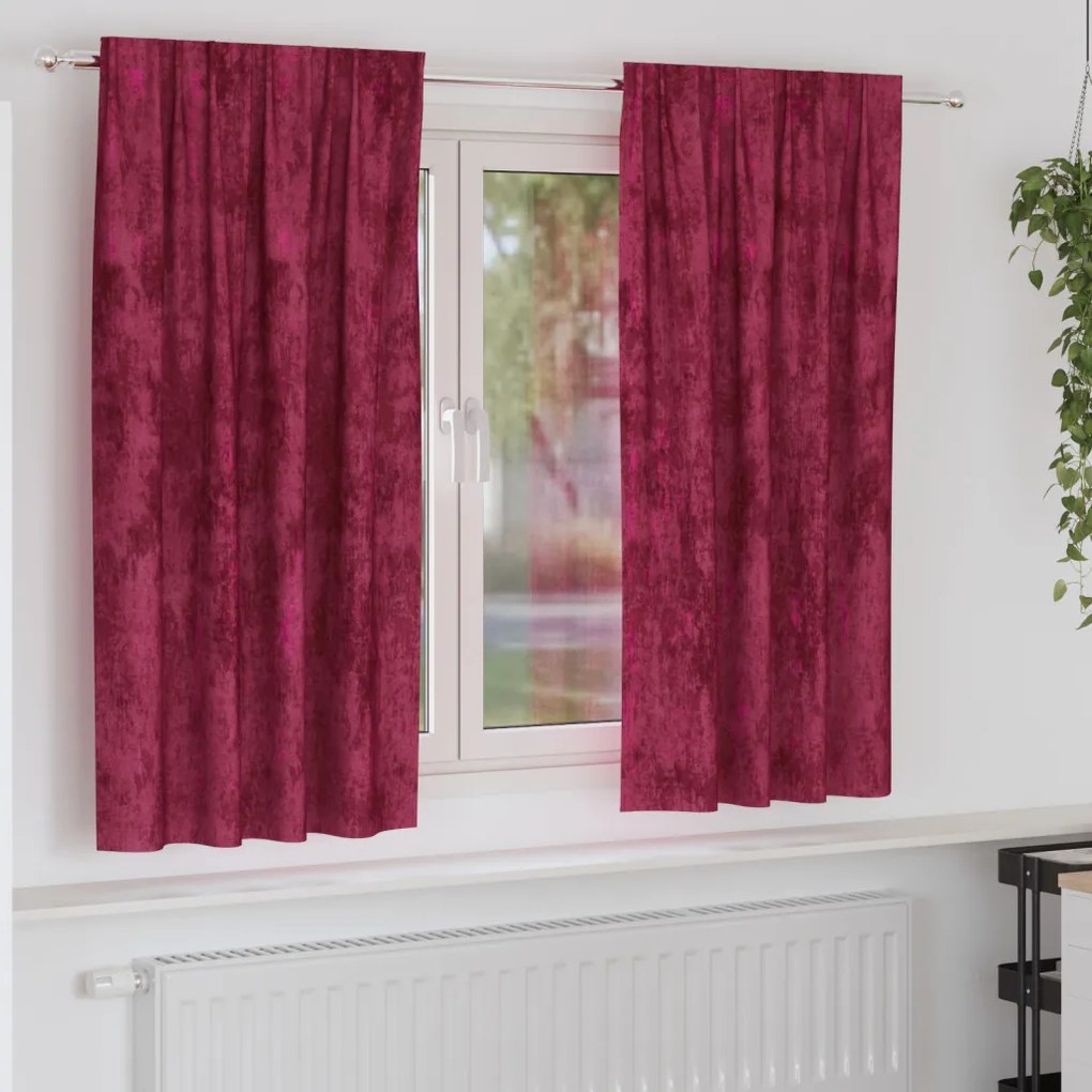 Velúr Függöny 2 db rudacsatlakozós Burgundi vörös 175x140 cm
