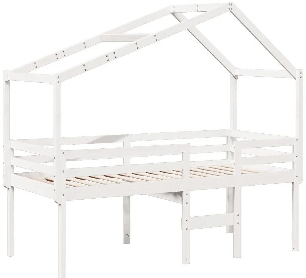 fehér tömör fenyőfa magasított ágy tetővel 80 x 200 cm