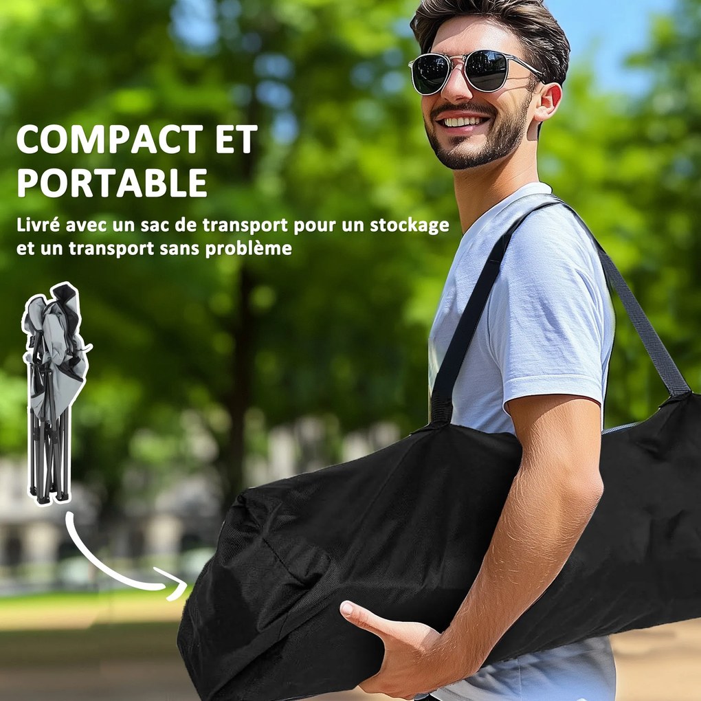 Outsunny Összecsukható Kemping Szék, Párnázott Horgász Szék, Állítható Karfák, Pohártartók, Oldalsó Zsebek és Hűtő Táska, Összecsukható Szék Túrázásho