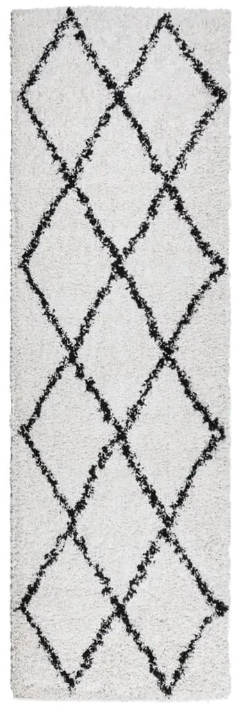 krém és fekete hosszú szálú bozontos modern szőnyeg 80 x 250 cm