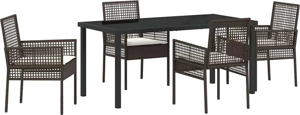 vidaXL Kert étkező szett párnával 5 pcs Barna polirattan