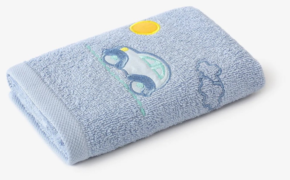 Goldea gyermek frottír törölköző - kék autócska 30 x 50 cm