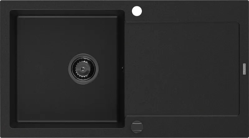 Mexen Leo 1 rekeszes, 900 x 500 mm-es csepegtetős gránit mosogató, fekete, fekete szifon - 6501901010-77-B