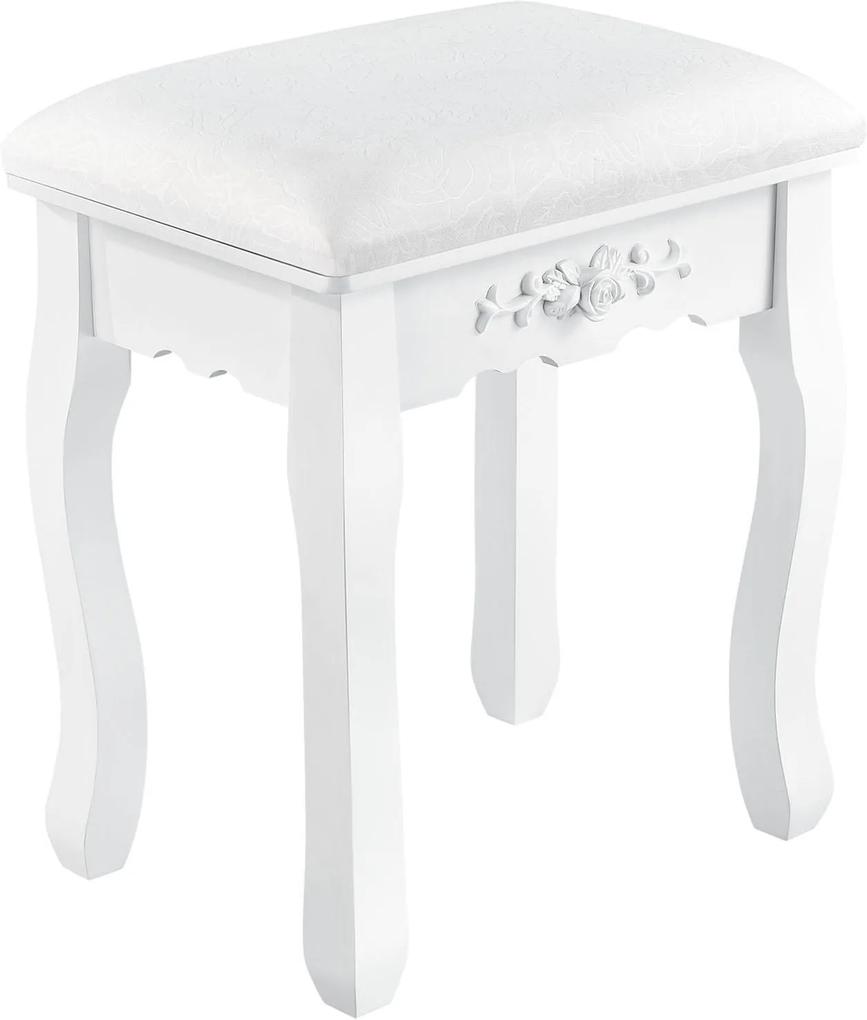 Fehér színű "Julia" fésülködő asztal szív alakú tükörrel, taburettszékkel