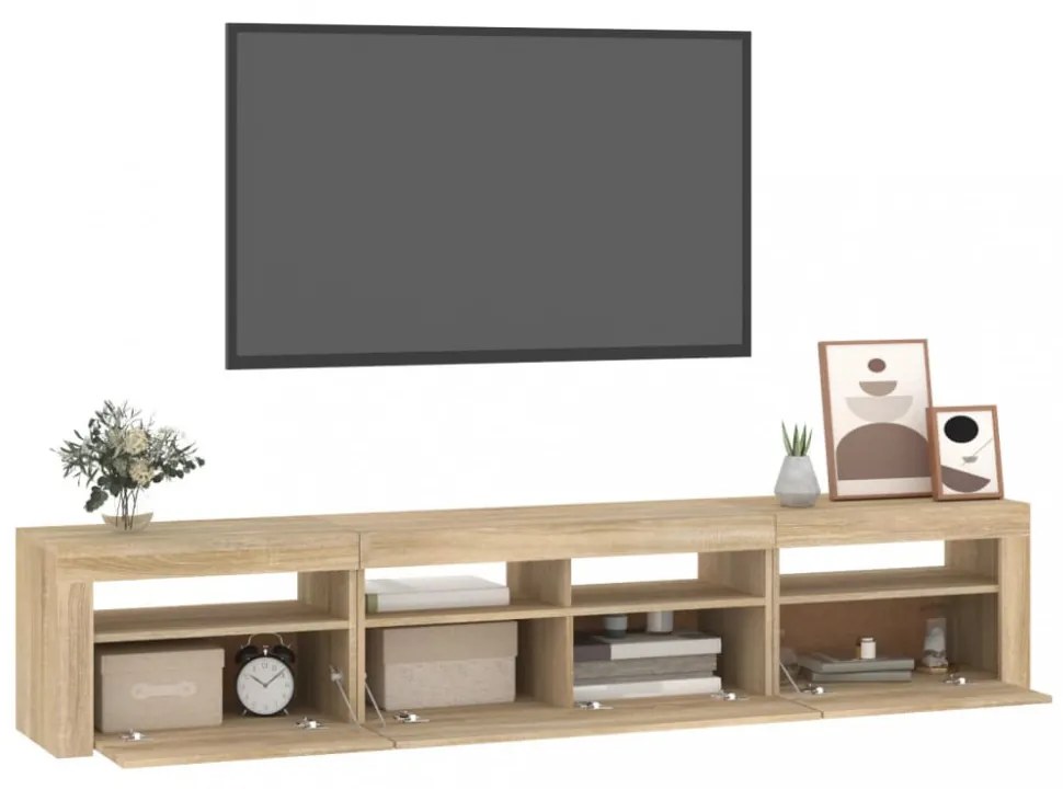 sonoma tölgy színű TV-szekrény LED-lámpákkal 210x35x40 cm