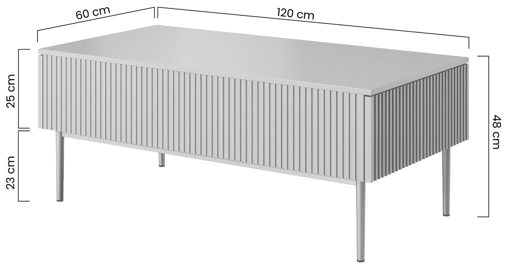 Nicole dohányzóasztal 120 cm fiókokkal és fém lábakkal - matt fehér / arany lábakkal
