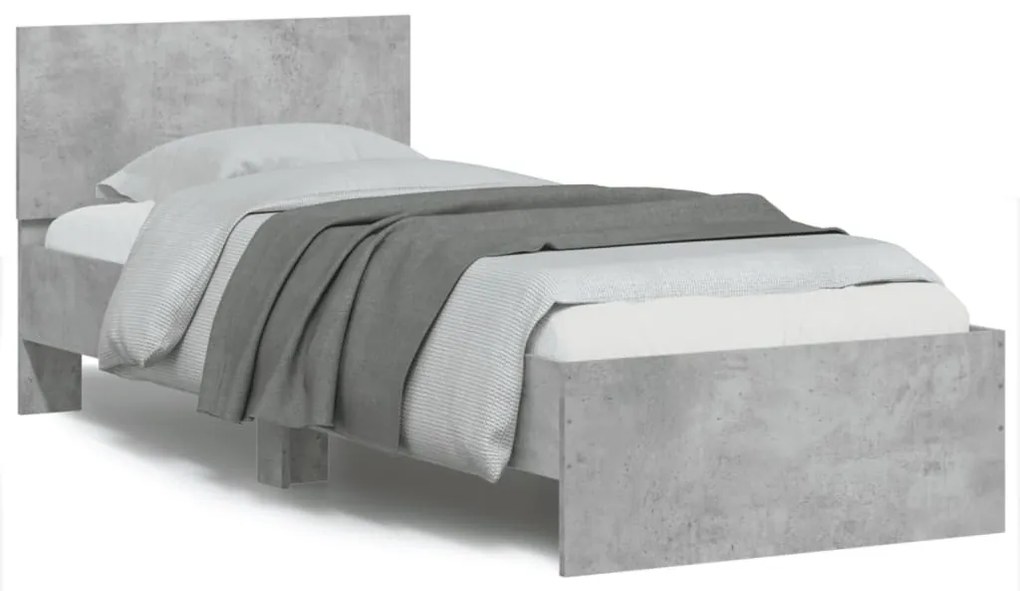 betonszürke szerelt fa ágykeret fejtámlával 90 x 200 cm