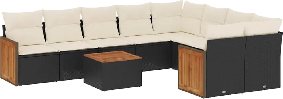 vidaXL 10 részes fekete polyrattan kerti ülőgarnitúra párnákkal