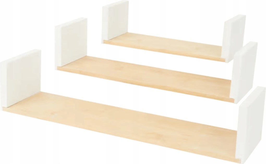 Polcok Mdf 48x12cm 3 db-os polc szett csaplyukakkal tölgy Világos fehér