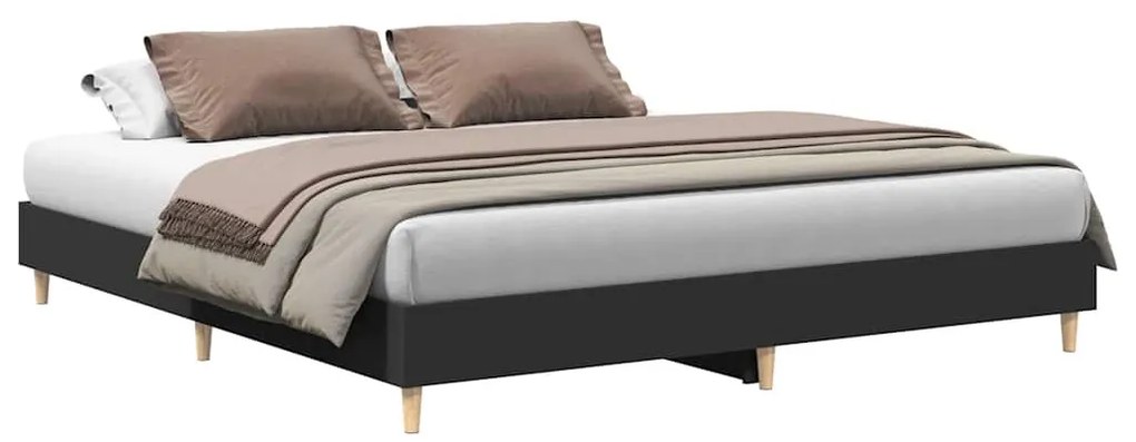 fekete szerelt fa ágykeret matrac nélkül 200 x 200 cm