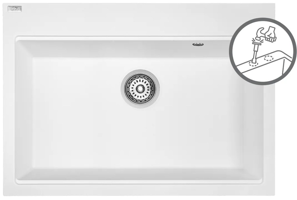 Laveo Tau, 1 rekeszes gránit mosogató 700x500x215 mm, fehér, LAV-SBT_6107