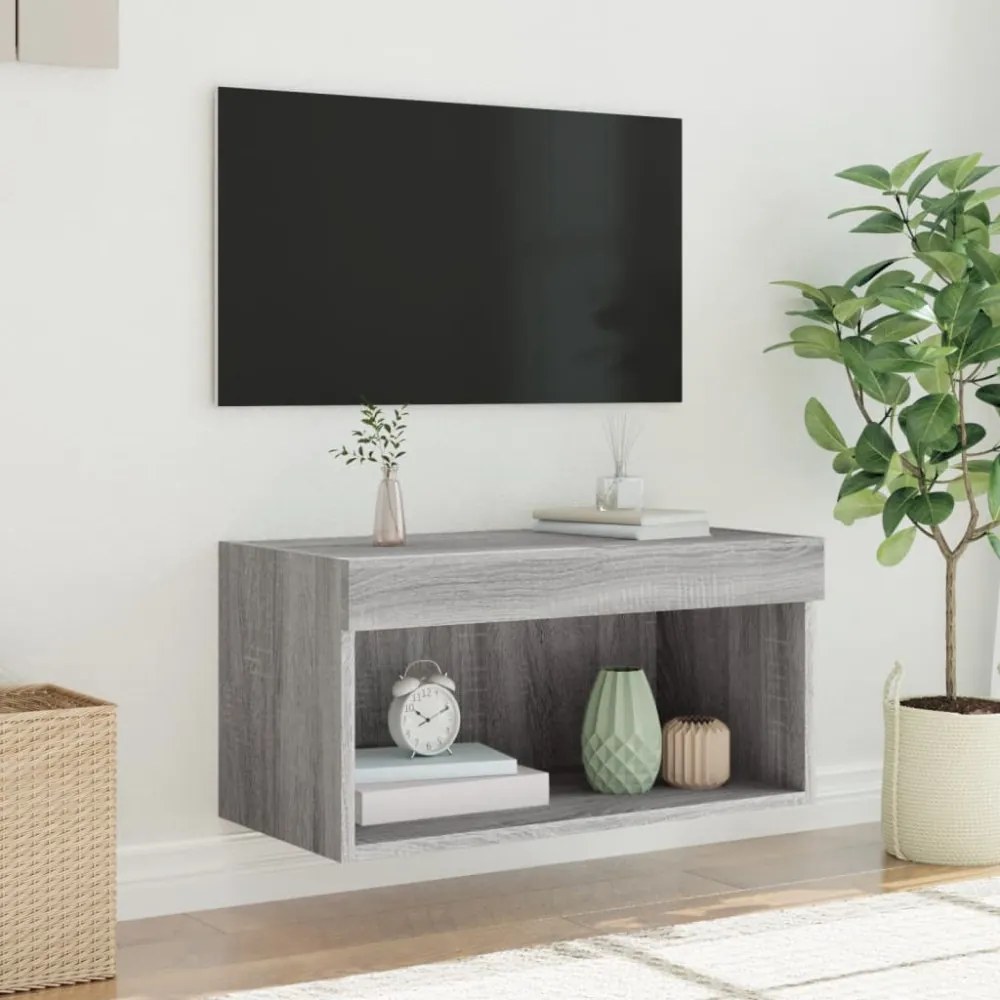szürke sonoma színű TV-szekrény LED-világítással 60x30x30 cm