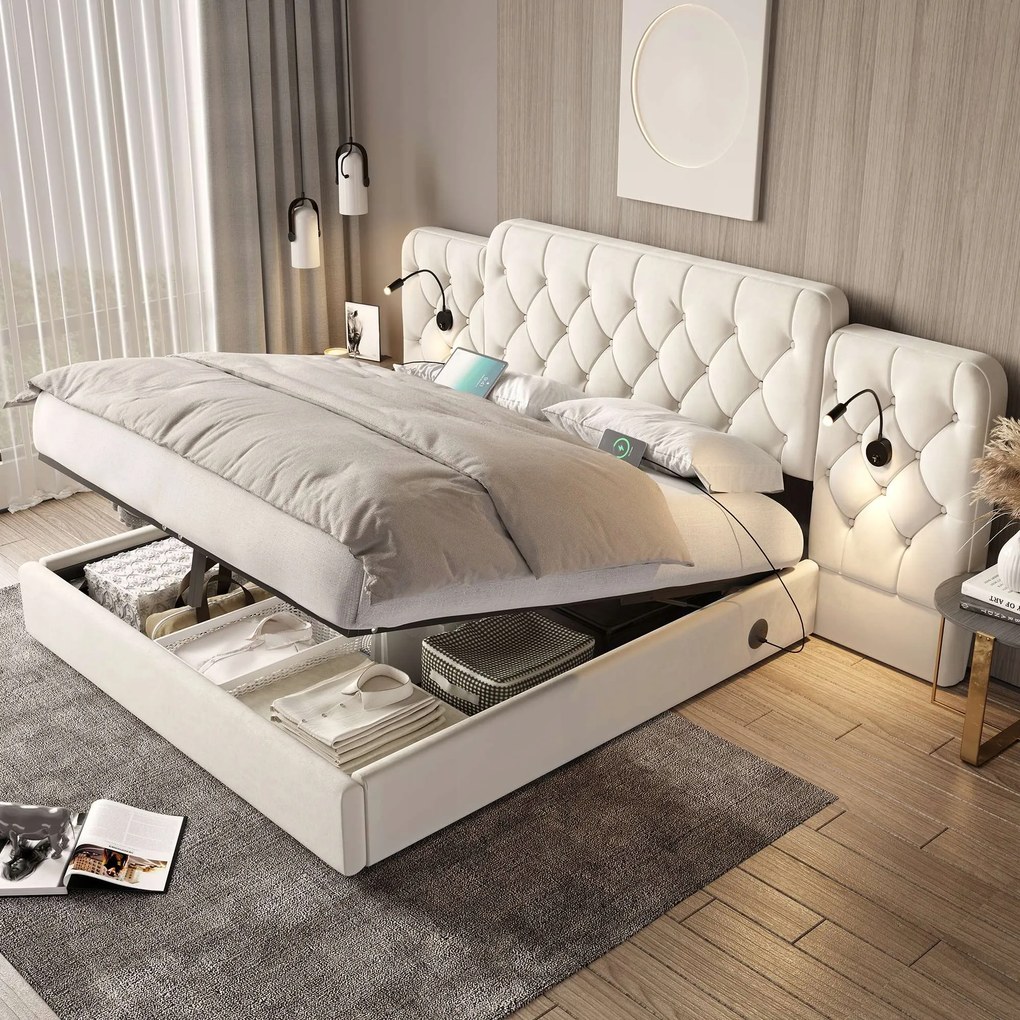 Kárpitozott ágy, franciaágy 160x200cm Usb asztali lámpa Hidraulika