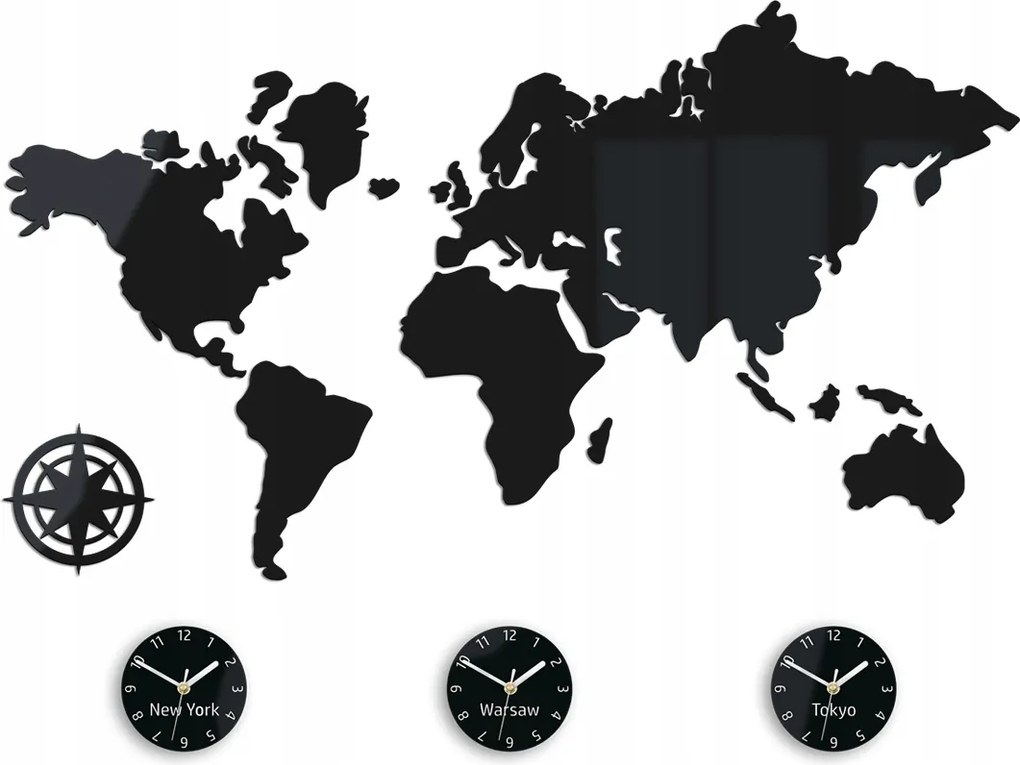 Modern stílusú falióra Akril Világtérkép 100 x 56 hüvelyk Fekete