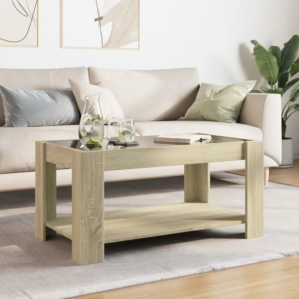 Sonoma tölgy szerelt fa dohányzóasztal LED-del 93 x 53 x 45 cm