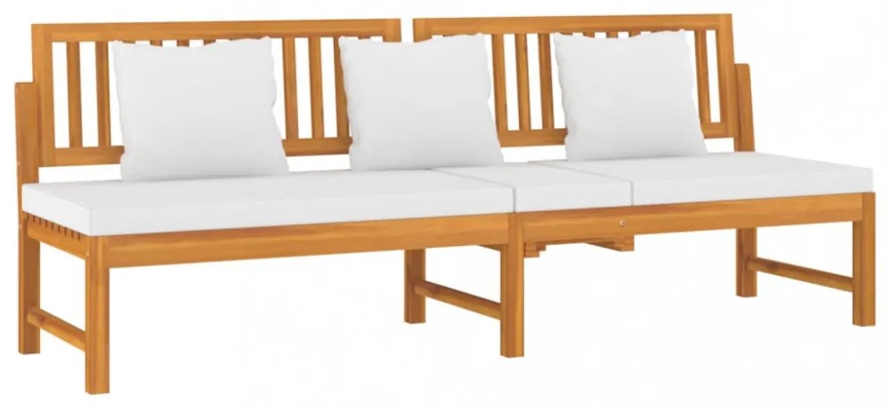 tömör akácfa kanapé krémszínű párnákkal 200 x 60 x 75 cm