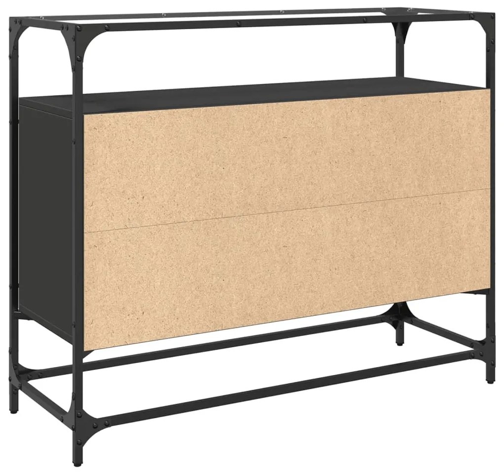 fekete szerelt fa tálalószekrény üveglappal 98 x 35 x 81 cm