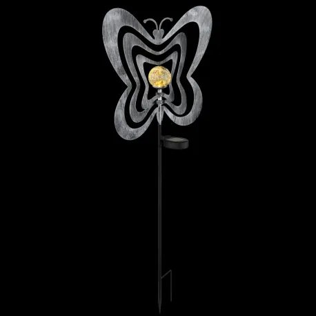 Globo 36581 Solar lámpa, ezüstszürke/fekete fém, matt fekete műanyag, átlátszó gömb repedezett üveg hatással, tolókapcsoló, AAA 300mAh 1.2V elemmel, IP44, HxSzxM: 380x60x830mm, tartozék: 0.06W 3V LED, 3000K