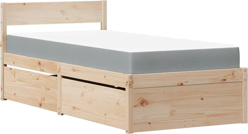 vidaXL tömör fenyőfa ágykeret fiókokkal és matraccal l 100 x 200 cm
