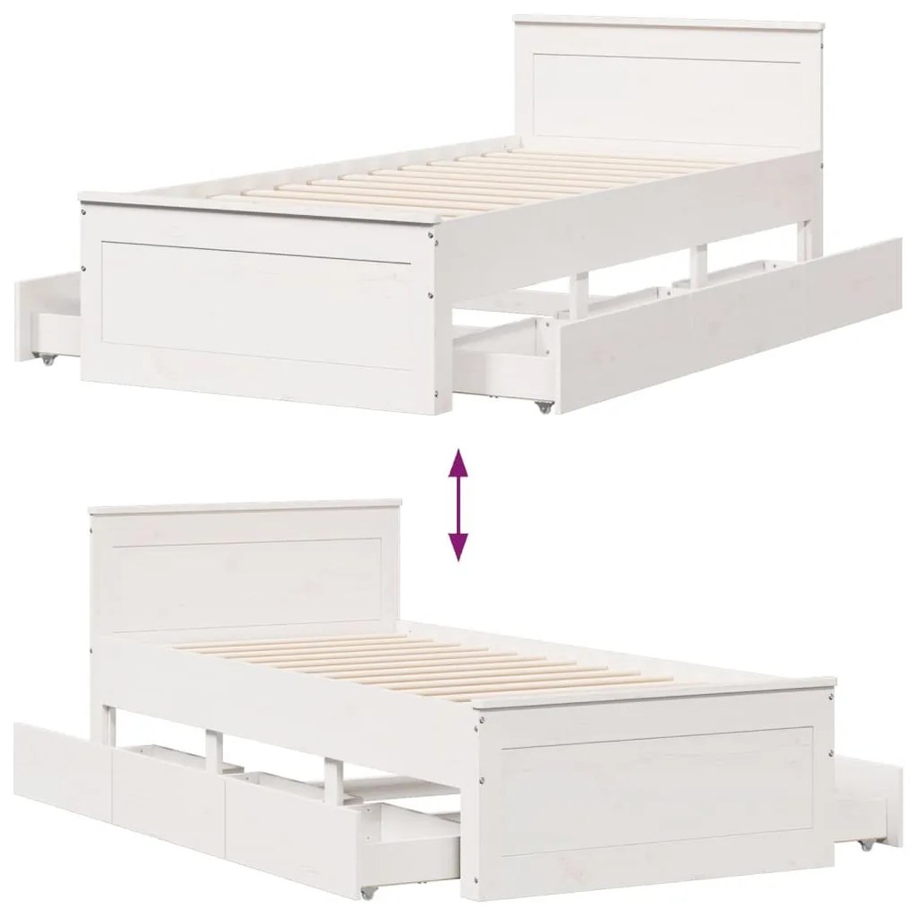 fehér tömör fenyőfa ágy matrac nélkül fejtámlával 90 x 200 cm