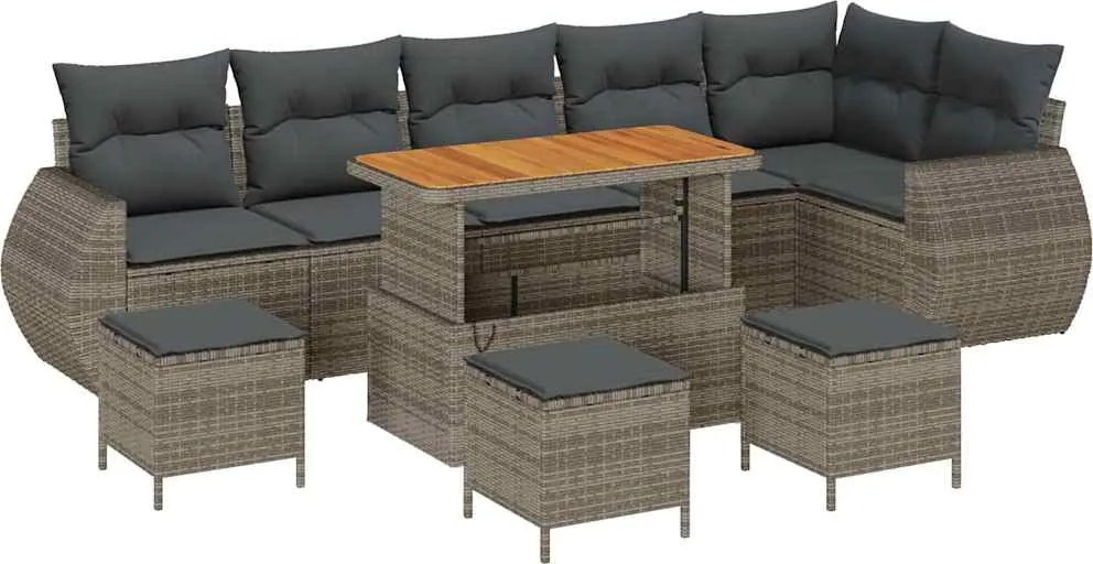 vidaXL Kerti Kanapé Szett párnával tárolóval 10 pcs Szürke Poly Rattan