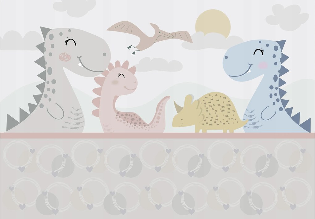 Flizelin fotótapéta Dinoszauruszok pasztell felhőkben Trias 520x318 +ragasztó