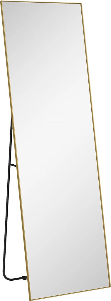HOMCOM Nagy téglalap alakú, teljes hosszúságú tükör, 50 x 160 cm - álló, falra akasztható, vagy támasztva - hálószobába, nappaliba és öltözőbe, arany