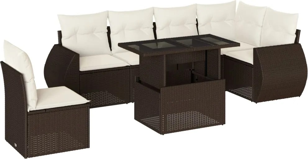 vidaXL 7 részes barna polyrattan kerti ülőgarnitúra párnákkal