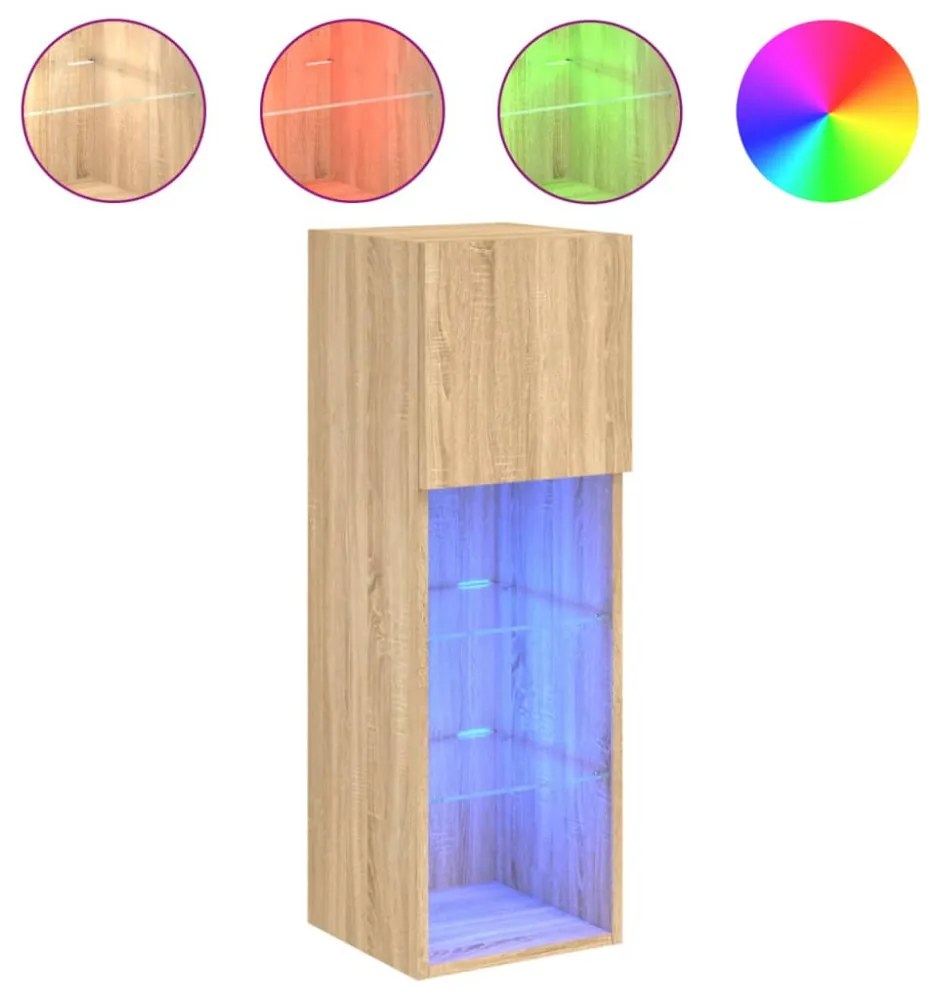 2 db sonoma tölgy színű TV-szekrény LED-ekkel 30,5x30x90 cm